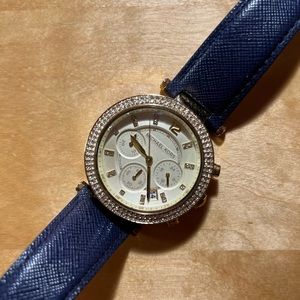 Michael Kors Parker Pavé Watch with Leather Strap